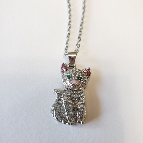 1pc Exquisite Cute And Fashionable Silvery Cat Pendant Necklace, - Picture 4 of 5